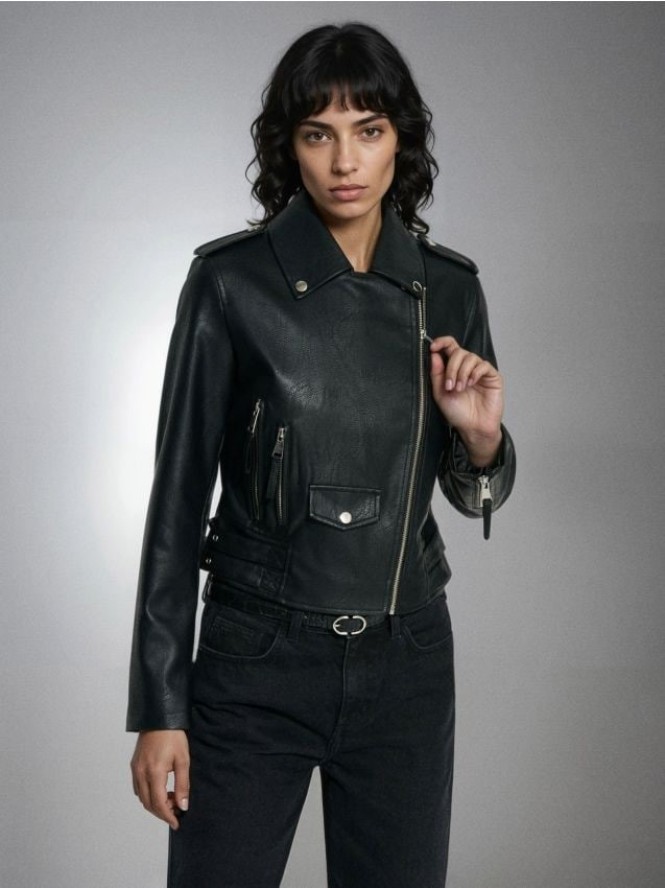 Kurtka ramoneska z imitacji skóry - czarny
