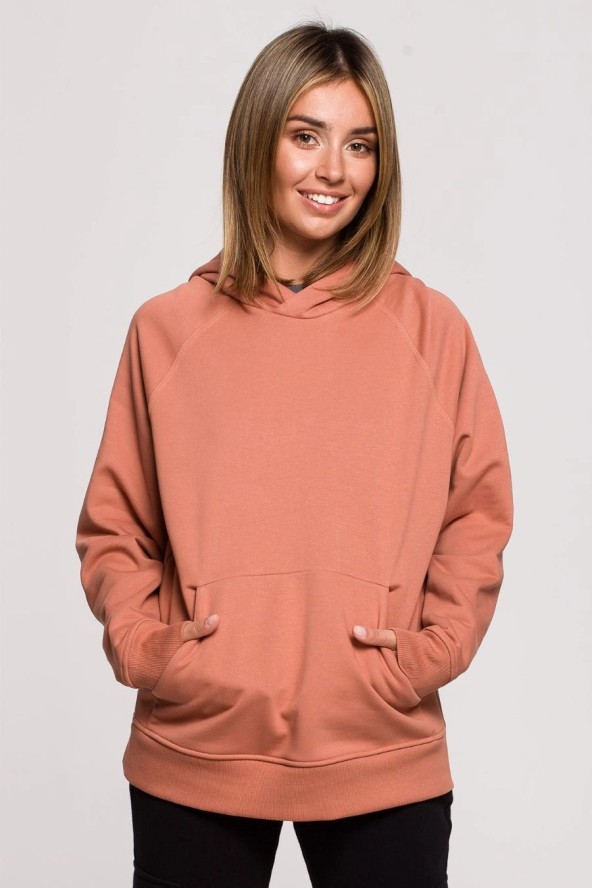 Bluza z kapturem kangurek ceglasta bawełna premium