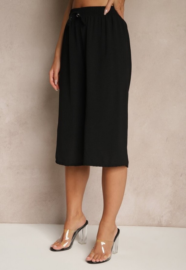 Czarne Spodnie Kuloty z Bawełną High Waist Azetia