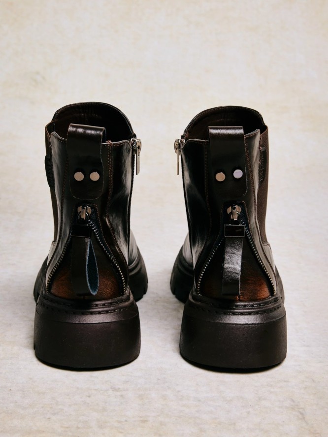 Botki damskie ze skóry naturalnej brązowe SS274521 803