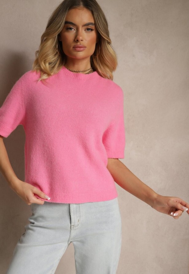 Różowy Sweter o Fasonie T-shirtu z Wełną Dannirae