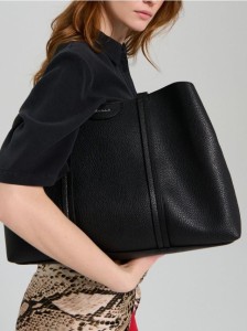 Duża torebka na ramię typu shopper z wewnętrzną kieszenią na zamek - czarny