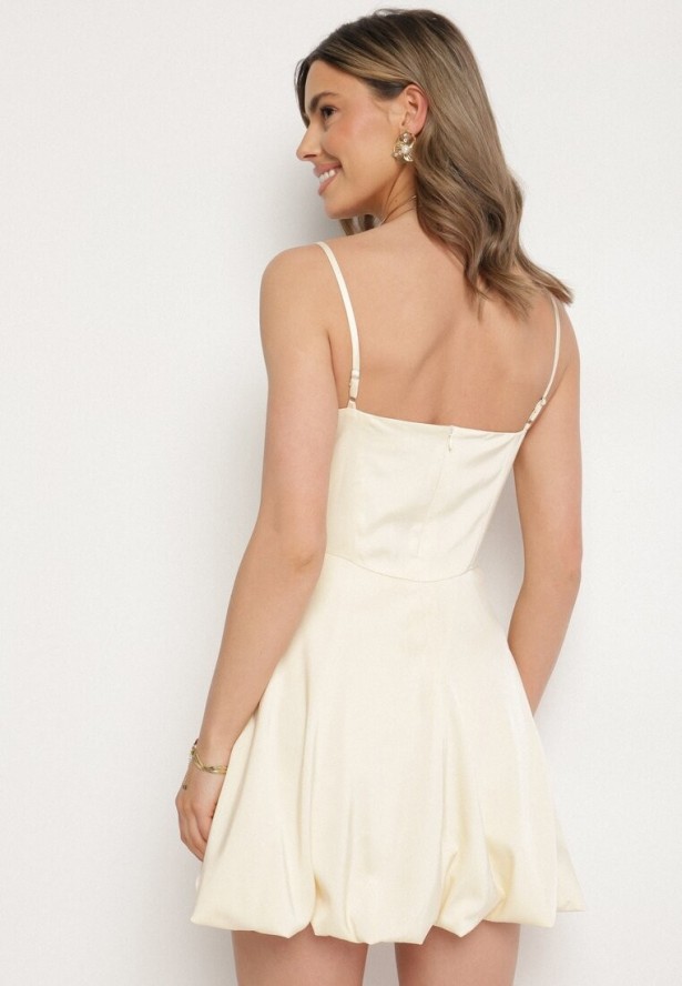 Żółta Sukienka Vices na Ramiączkach o Fasonie Bombki Folonna