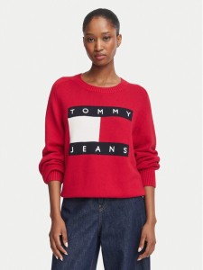 Tommy Jeans Sweter Flag DW0DW23450 Czerwony Regular Fit