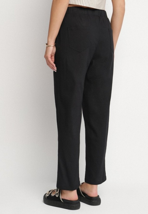 Czarne Bawełniane Spodnie z Wiązaniem Galtebis