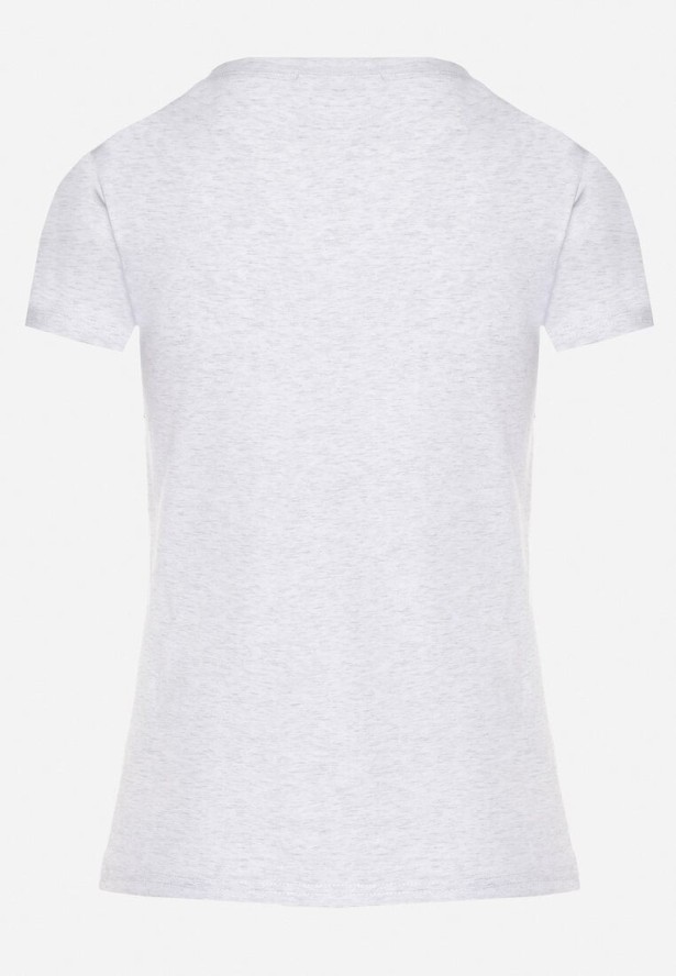 Jasnoszary T-shirt z Bawełny z Trójkątnym Dekoltem Semiora