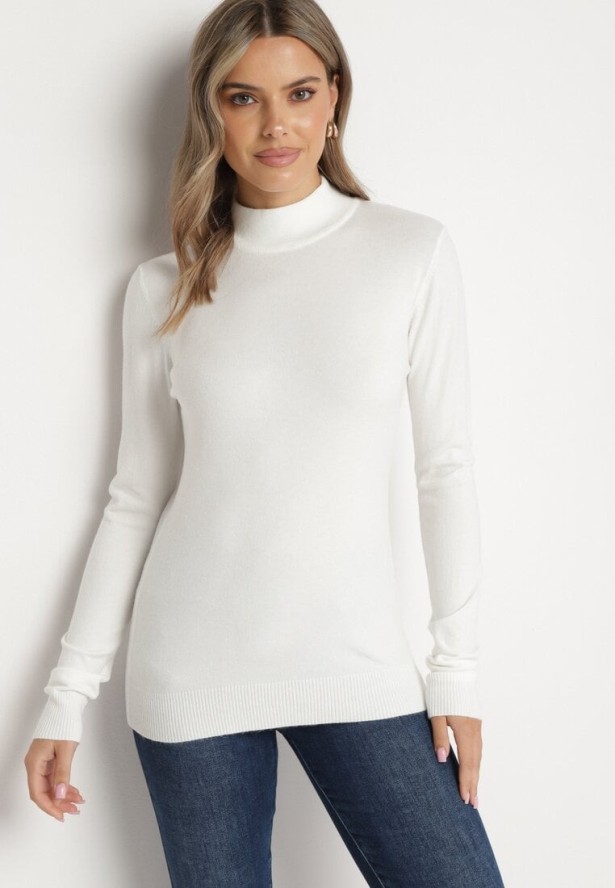 Biały Klasyczny Półgolf z Domieszką Kaszmiru Zailena