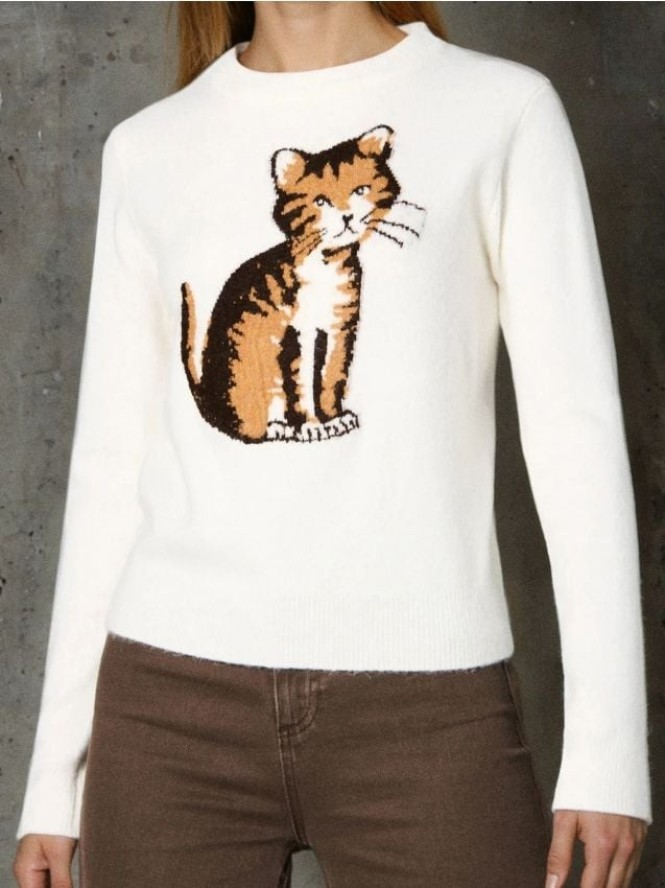 Sweter z nadrukiem - kremowy