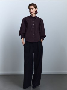 Koszula z bufiastymi rękawami - brązowy