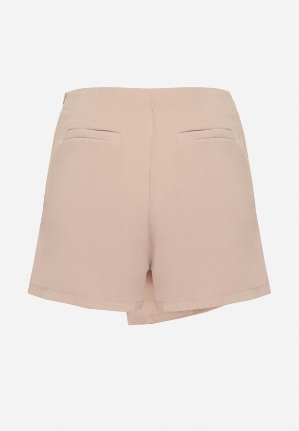 Beżowe Spódnico-Szorty z Wysokim Stanem Ozdobione Paskiem z Klamrą Nonavia