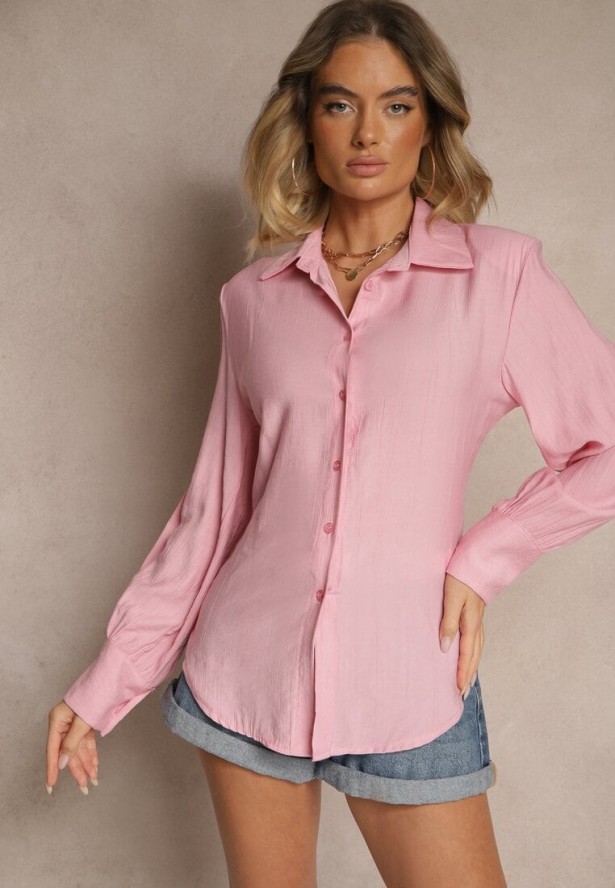 Różowa Koszula z Usztywnioną Linią Ramion i Wiązaniem Meroniela