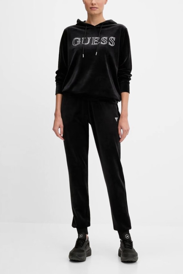 GUESS Czarna damska bluza z kapturem i cyrkoniami Couture, Rozmiar M