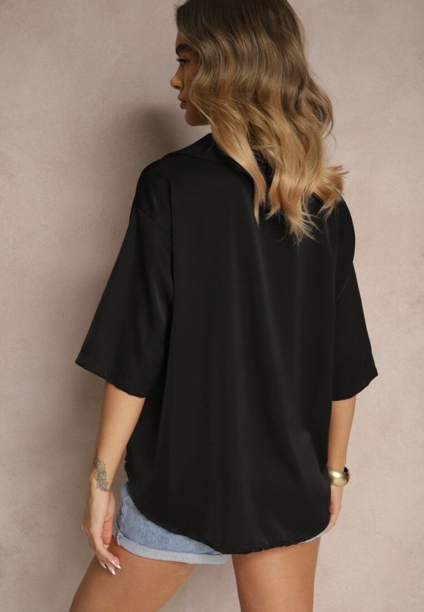 Czarna Koszula Ozdobiona Kwiatami 3DTenisela