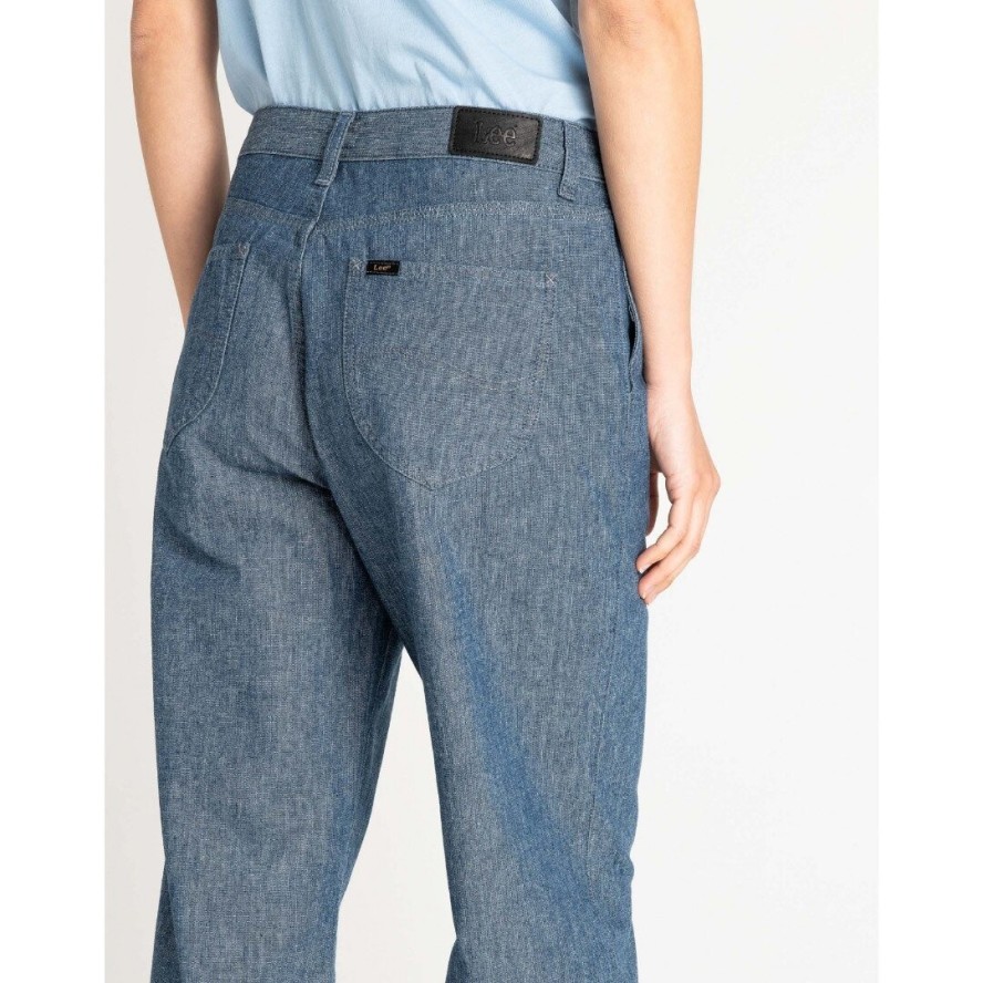 LEE WIDE LEG DAMSKIE SPODNIE MATERIAŁOWE CHAMBRAY L31GCMF 112107098