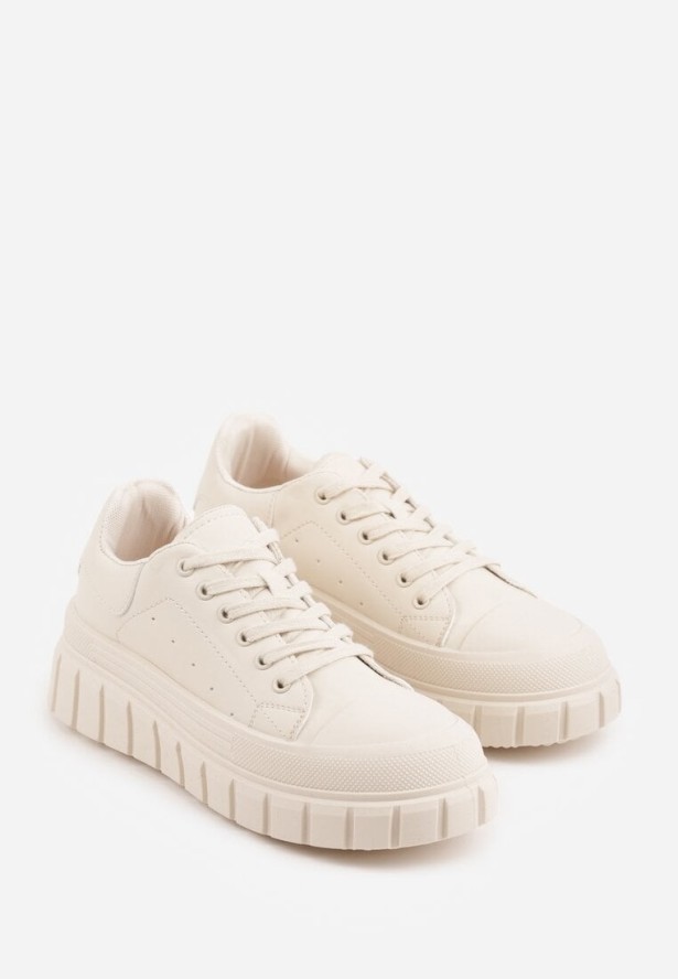 Beżowe Sneakersy VICES na Platformie w Stylu Chunky z Perforacją Hypsyllis