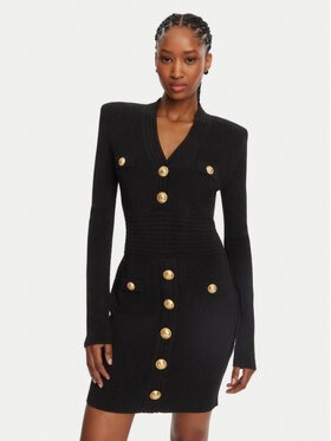 Balmain Sukienka dzianinowa DF1R8059KB07 Czarny Regular Fit