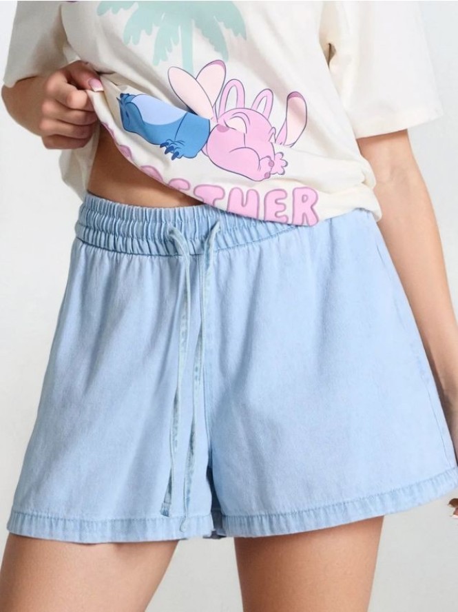 Szorty jeansowe z elastyczną gumką w pasie - niebieski
