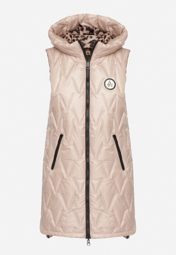 Złoto-Różowa Dwustronna Pikowana Kamizelka z Kapturem Ennorwe