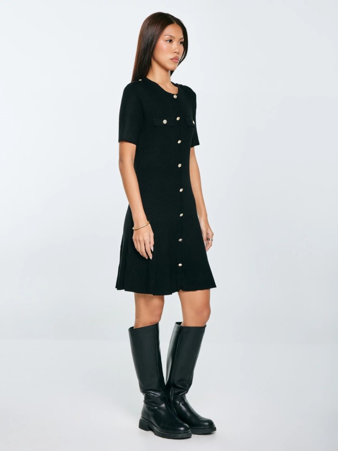 Sukienka damska mini z wiskozy z ozdobnymi guzikami czarna Dilara 906