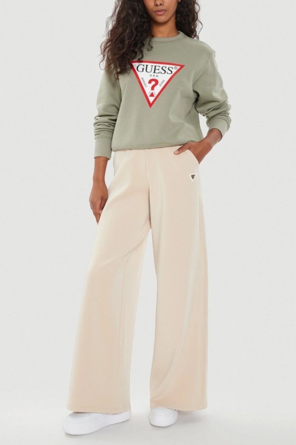 GUESS Zielona bluza damska z dużym logo Original Fleece, Rozmiar M