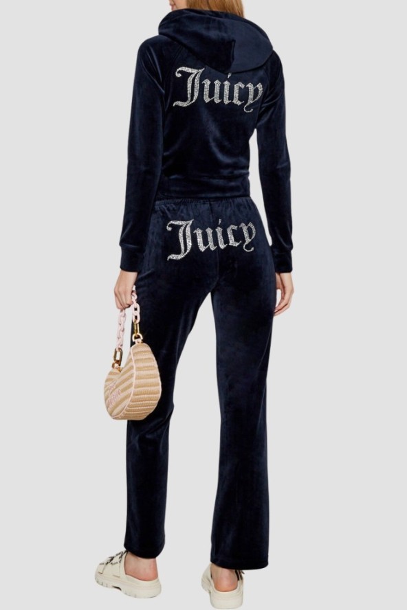 JUICY COUTURE Granatowa bluza damska welurowa Madison z cyrkoniami, Rozmiar L