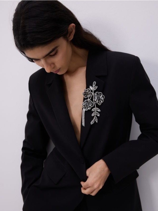 Taliowana marynarka z wełną - czarny