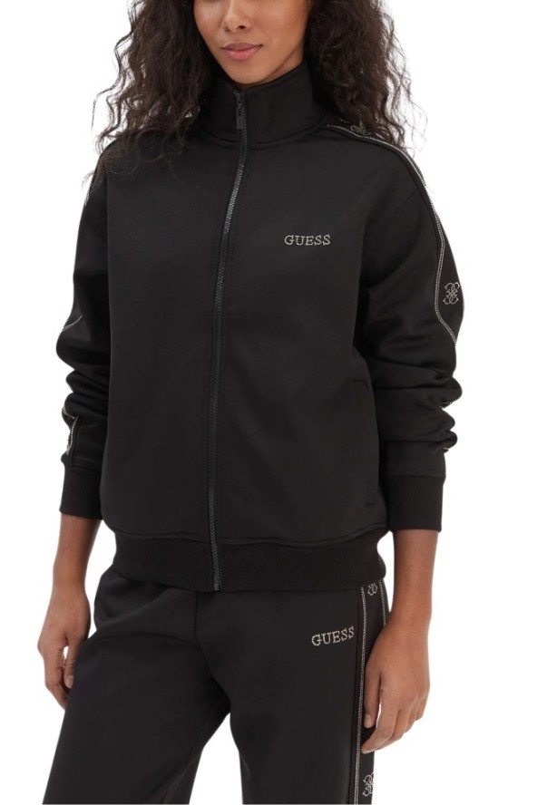 GUESS Czarna rozpinana bluza damska z lamapsami i cyrkoniami Octavia, Rozmiar L