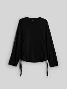 4F Longsleeve slim z marszczeniami damski - czarny XS