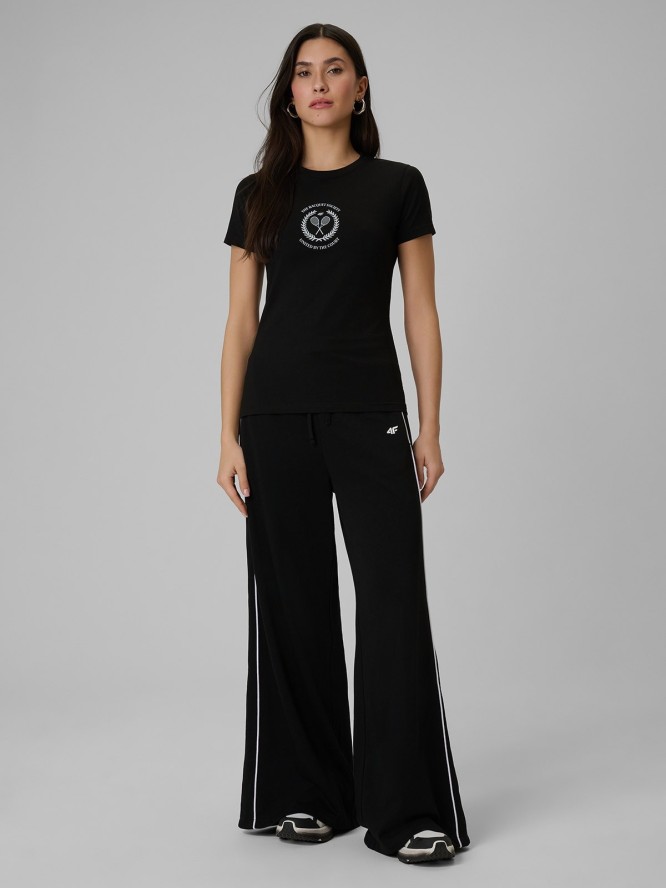 4F T-shirt slim z nadrukiem damski - czarny XS