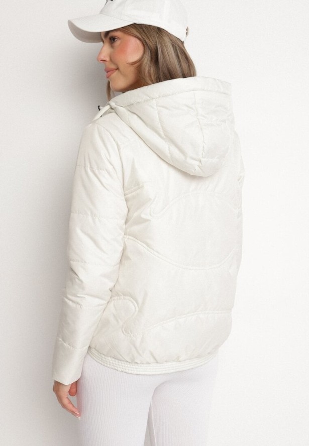 Jasnobeżowa Casualowa Kurtka z Kapturem i Ozdobnymi Sznurkami Evialinae