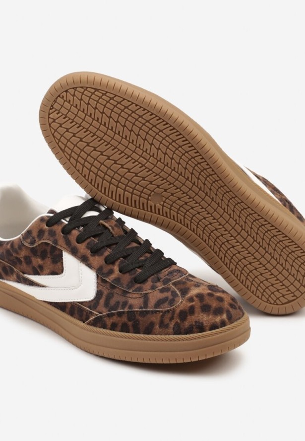 Panterkowe Skórzane Sneakersy Tenisówki z Geometrycznym Wzorem Mirathe