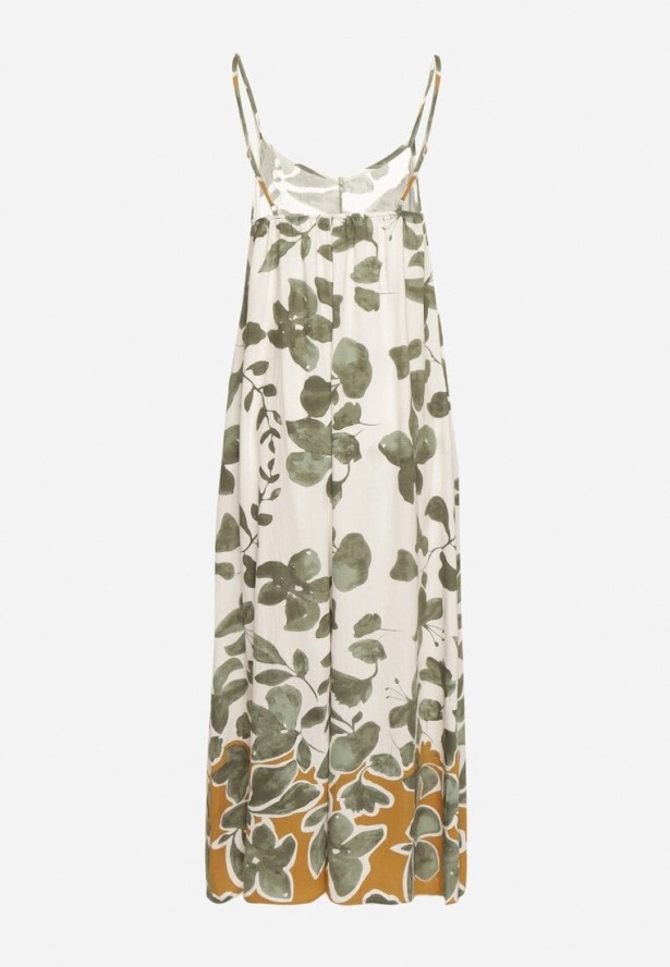 Zielono-Beżowy Kombinezon z Wiskozą na Ramiączkach z Szeroką Nogawką Iffre