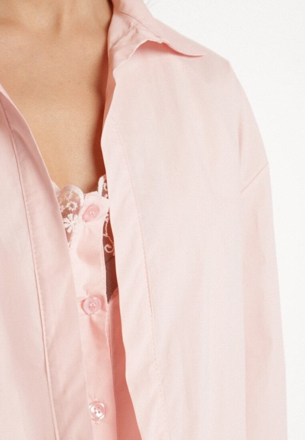 Różowa Bawełniana Koszula i Top na Ramiączkach z Koronką Odarriva