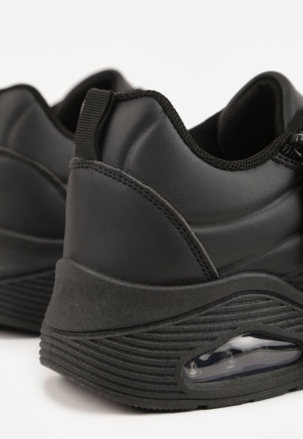 Czarne Sneakersy na Grubej Podeszwie z Tłoczonymi Paskami Justinalin