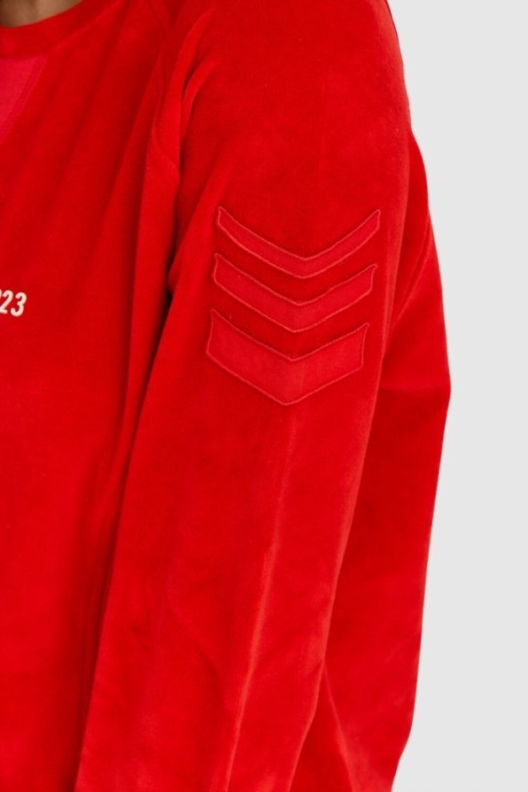 AERONAUTICA MILITARE Czerwona welurowa bluza damska z wieloma zdobieniami, Rozmiar S