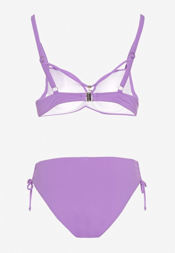 Fioletowe Bikini Majtki Figi z Regulacją i Biustonosz z Ozdobą Natrissa