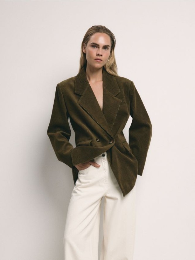 Sztruksowa marynarka dwurzędowa - oliwkowy
