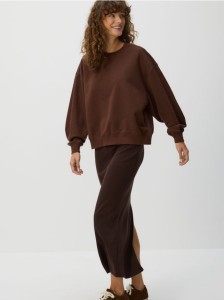 Spódnica midi z modalem - ciemnobrązowy
