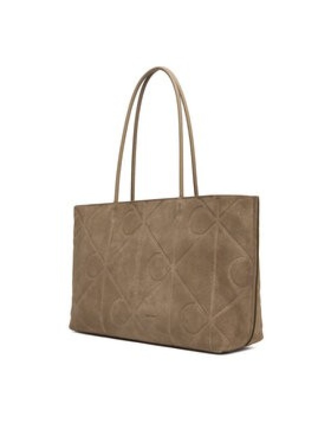 Calvin Klein Torebka Emblem Aop Embossed Suede Tote LV04F3334G Beżowy
