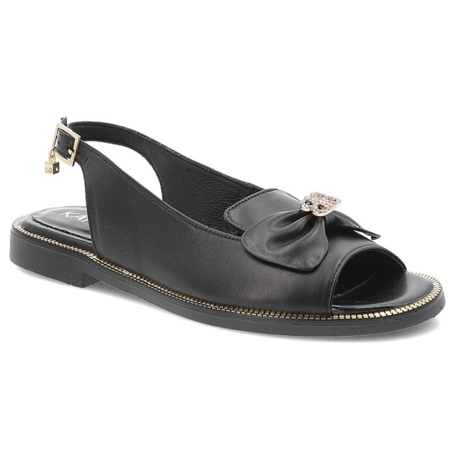 Czarne Sandały Karino Wygodne Obuwie Damskie Z Kokardą
