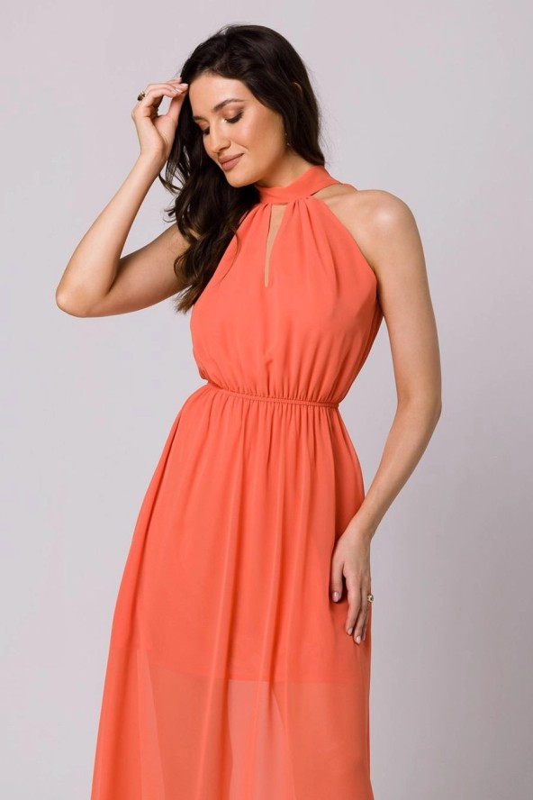 Długa zwiewna sukienka szyfonowa pomarańczowa