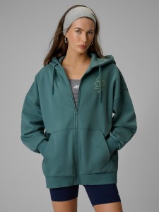 4F Bluza dresowa loose z kapturem damska - turkusowa M