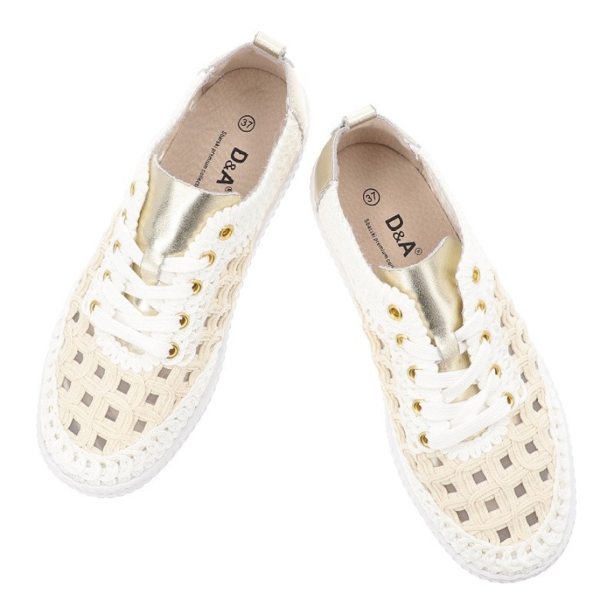 Półbuty damskie S.Barski, z materiału pleciona cholewka sznurowanie lekka podeszwa styl casual, białe, GR61-5951