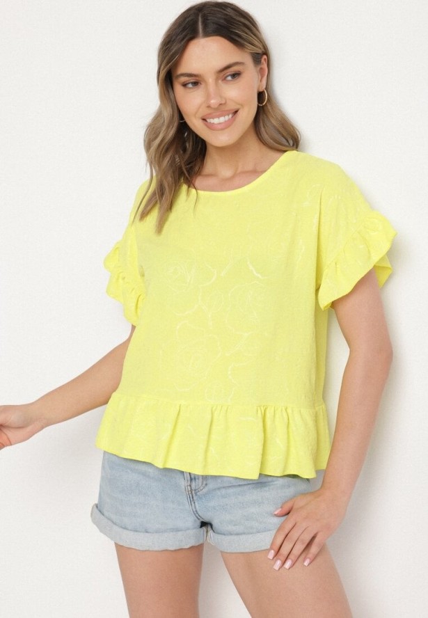 Żółta Bluzka o Kroju Oversize z Falbanami Livelle