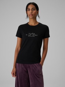 4F T-shirt slim z nadrukiem damski - czarny XL