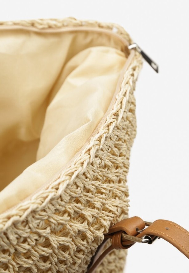 Jasnobeżowa Pleciona Torebka Shopper z Rączkami Zapinana na Suwak Alulasa