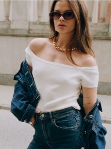 Dzianinowa bluzka - kremowy