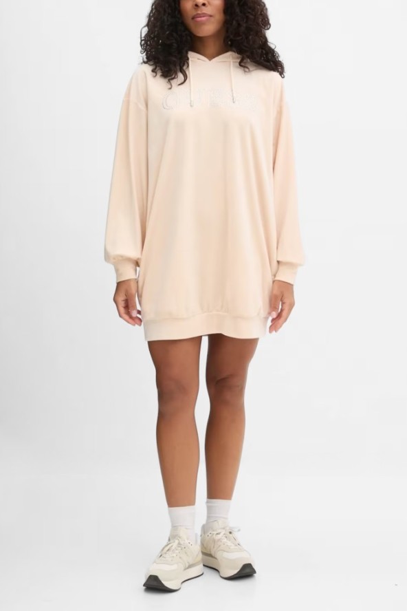 GUESS Beżowa damska długa welurowa bluza Couture, Rozmiar L