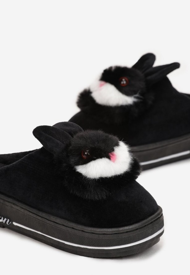 Czarne Kapcie na Grubej Podeszwie Pisces