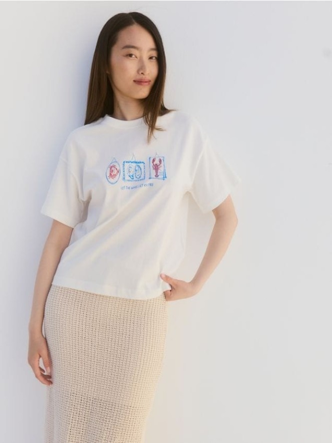 Bawełniany t-shirt z nadrukiem - biały